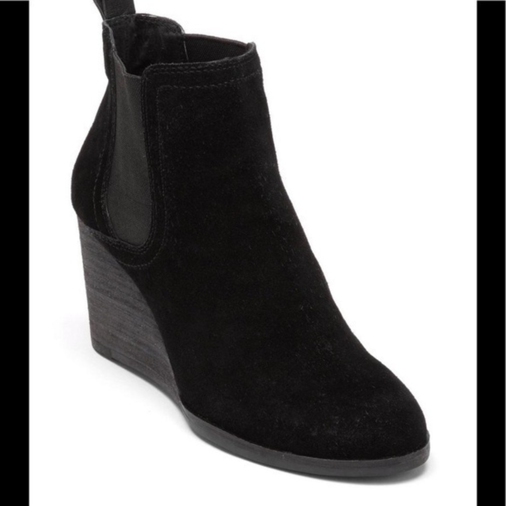 Lucky Brand LK-Serkes black suede leather wedge heel bootie size 7.5